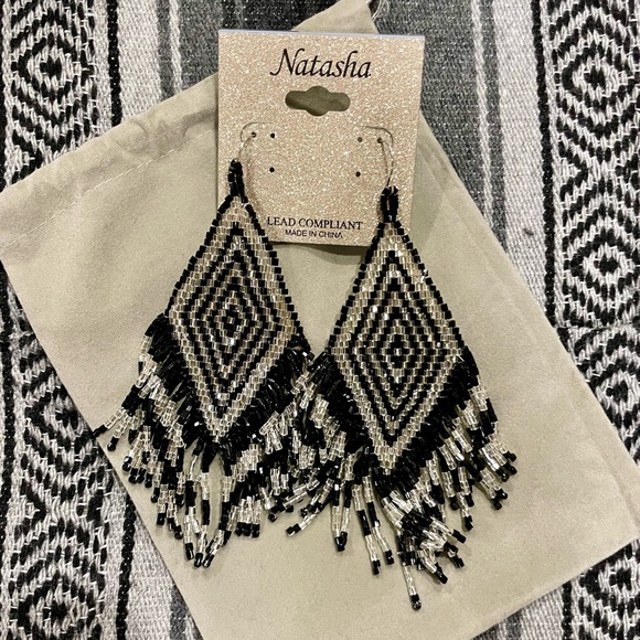 Natasha Beaded Tassel Drop Earrings - Picture 2 of 4